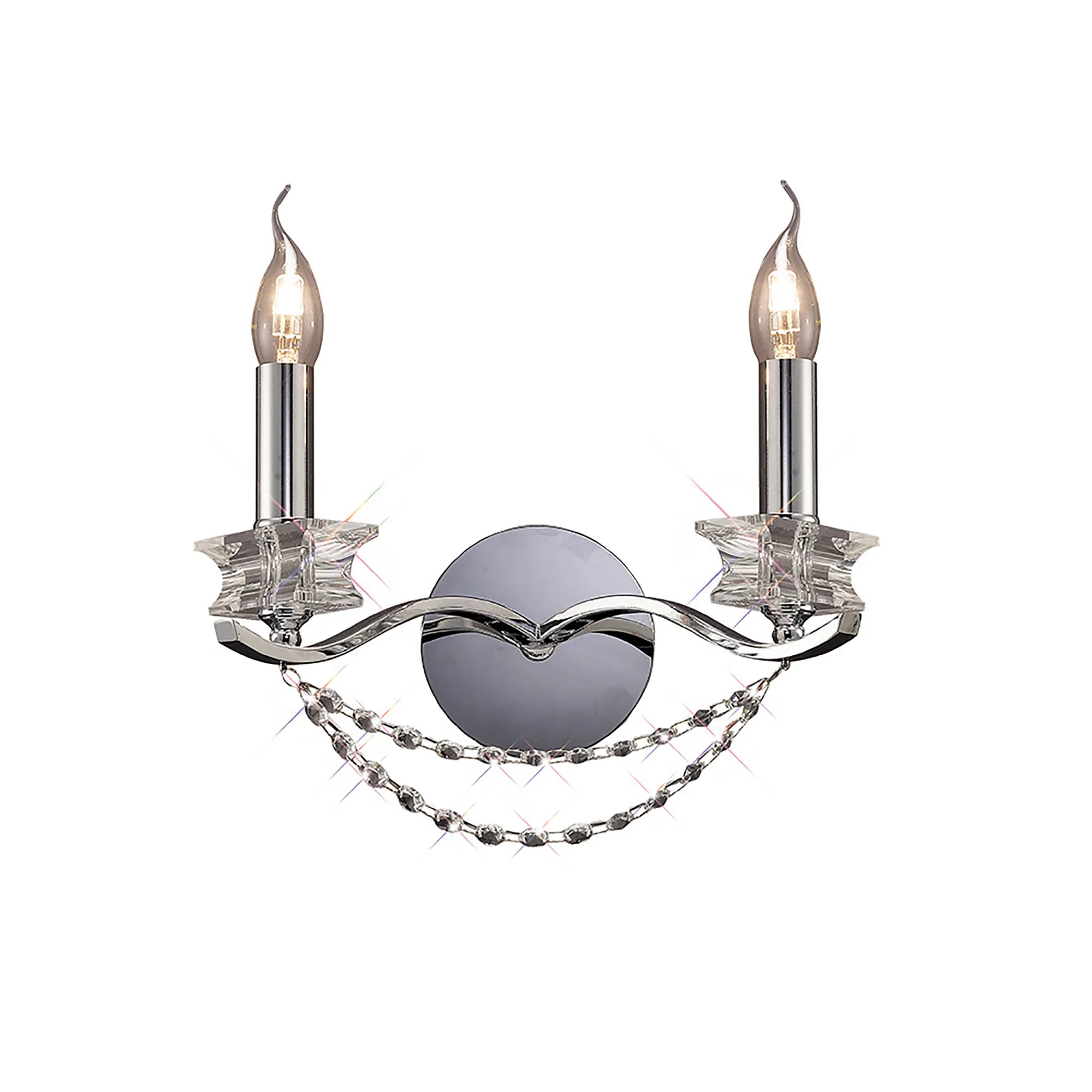 Nydia Polished Chrome Crystal Wall Lights Diyas Armed Wall Lights